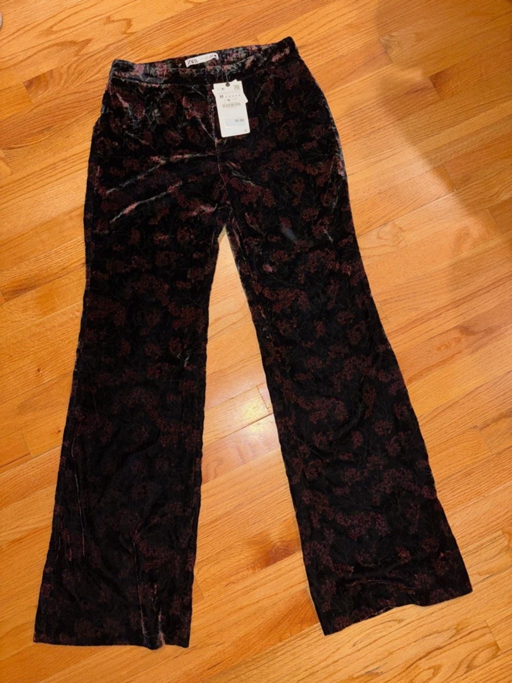 Zara Black Velvet Pants with Dark Red Floral